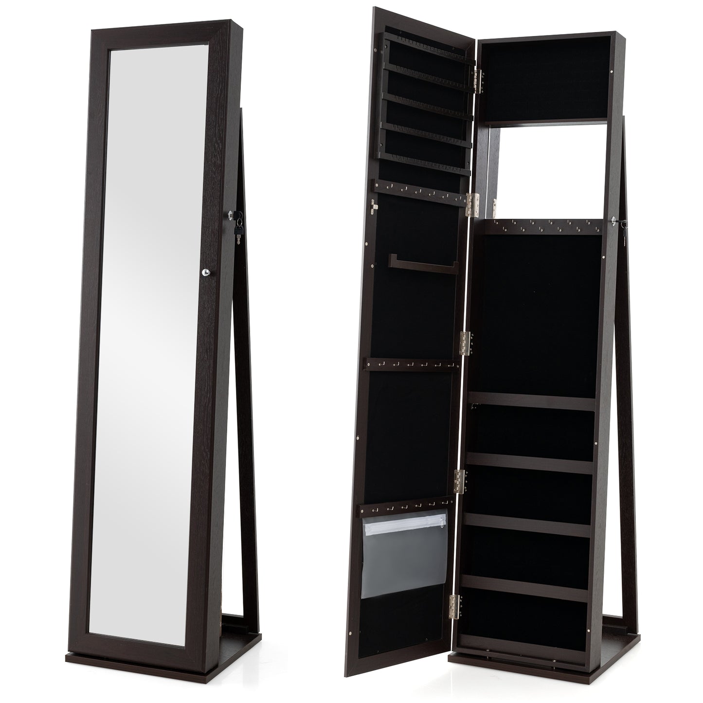 Jewelry Armoire with Full-Length Mirror and Lock