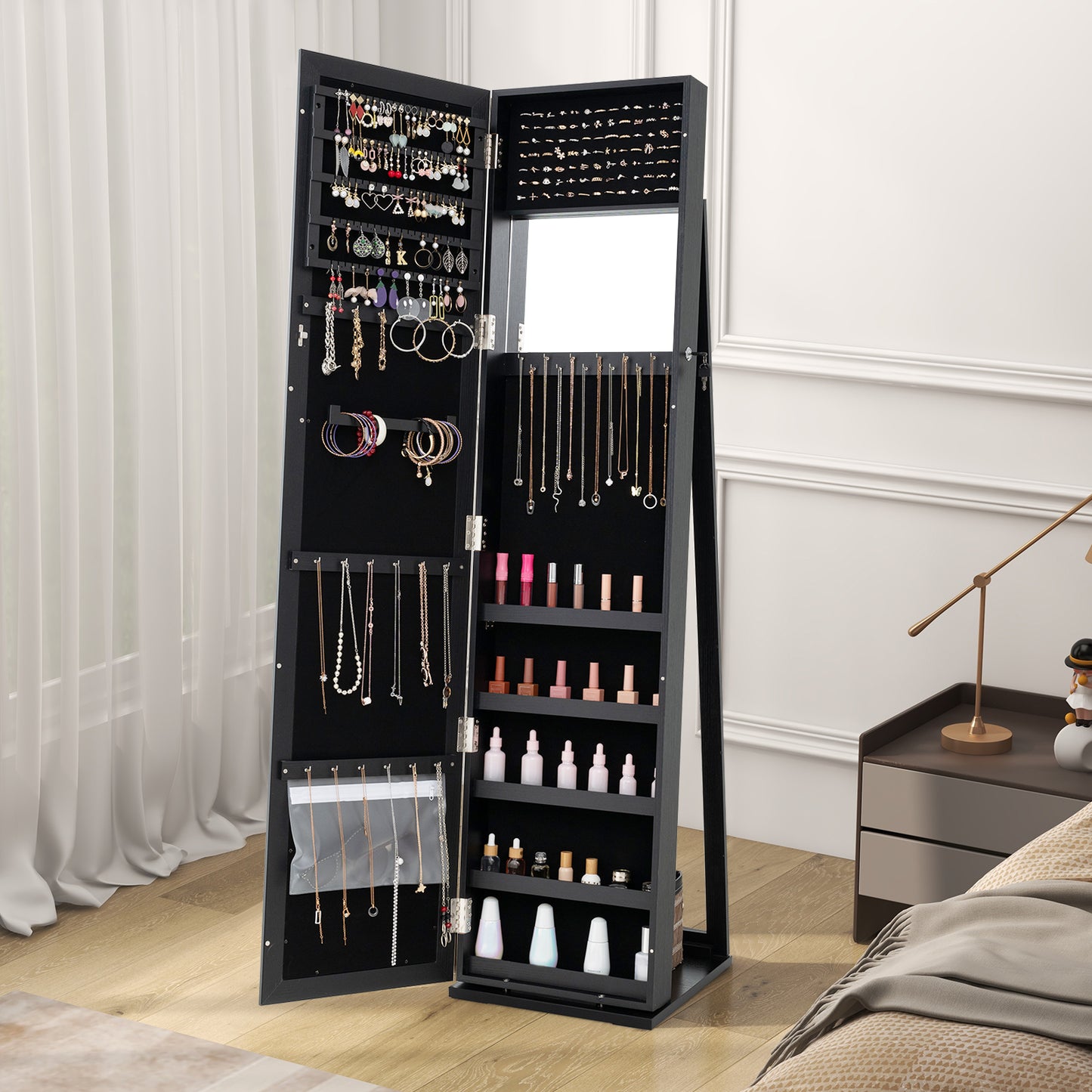 Jewelry Armoire with Full-Length Mirror and Lock