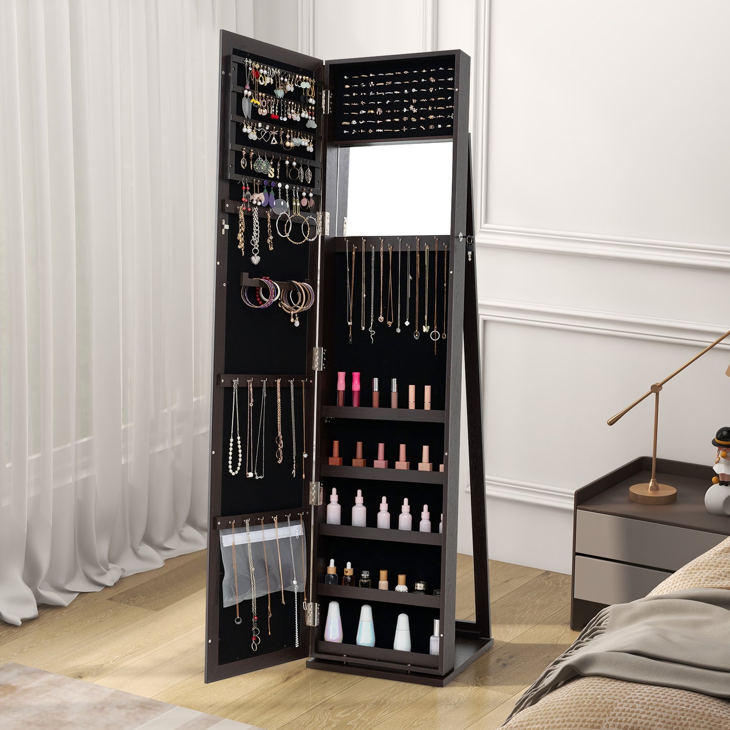 Jewelry Armoire with Full-Length Mirror and Lock