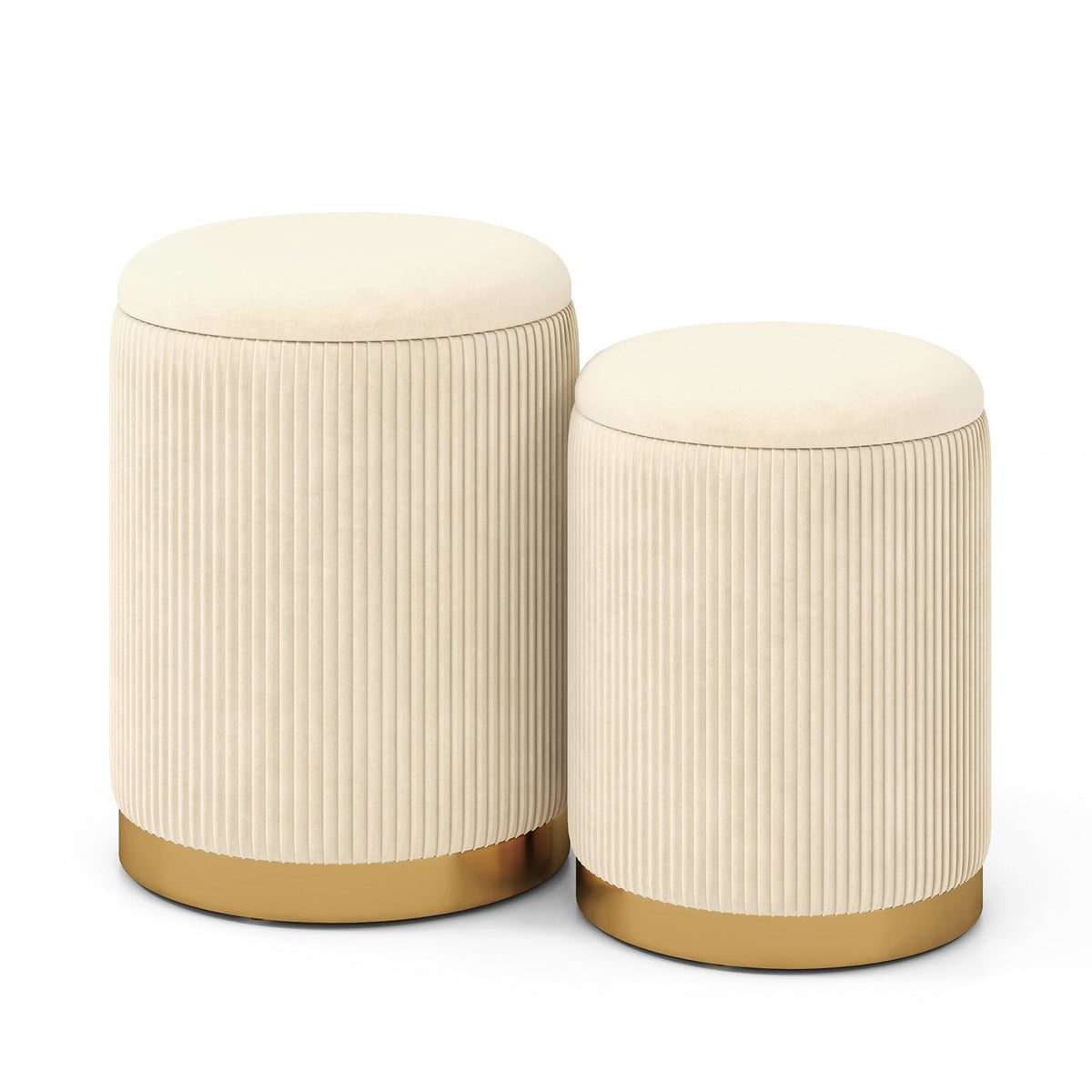 Velvet/Linen Fabric Storage Ottoman Set of 2