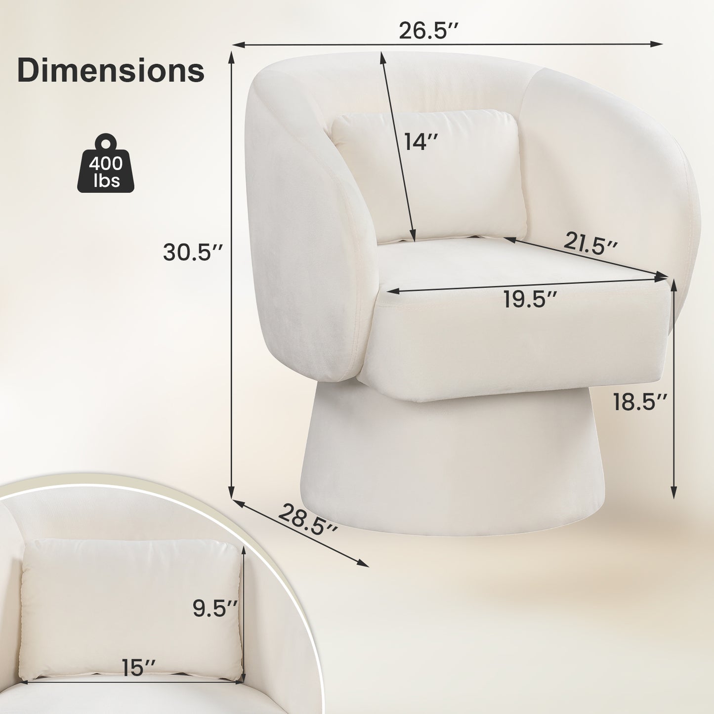 Swivel Barrel Accent Chair with Lumbar Pillow