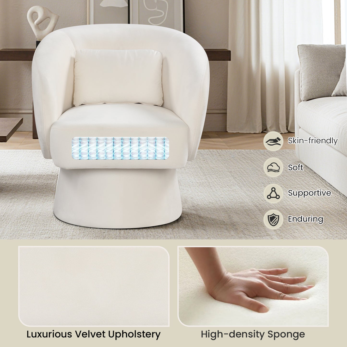 Swivel Barrel Accent Chair with Lumbar Pillow