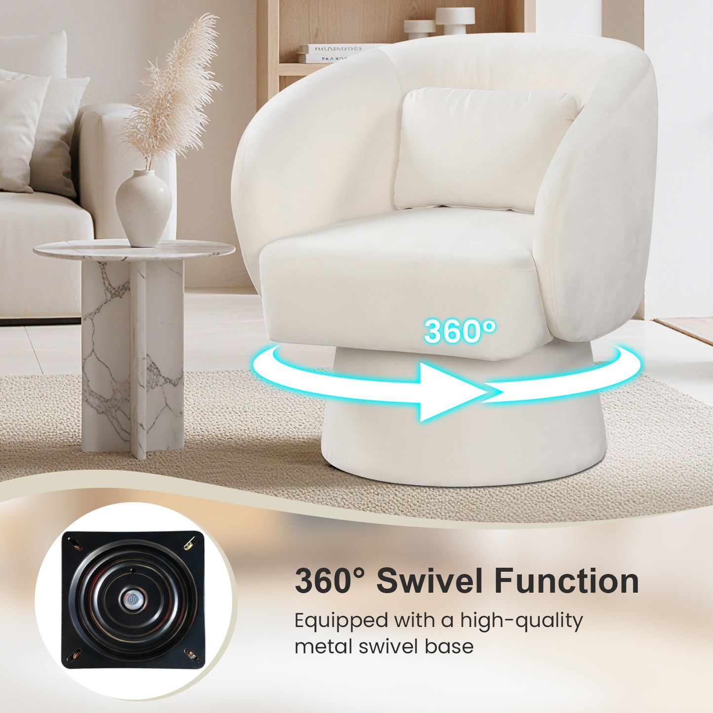 Swivel Barrel Accent Chair with Lumbar Pillow
