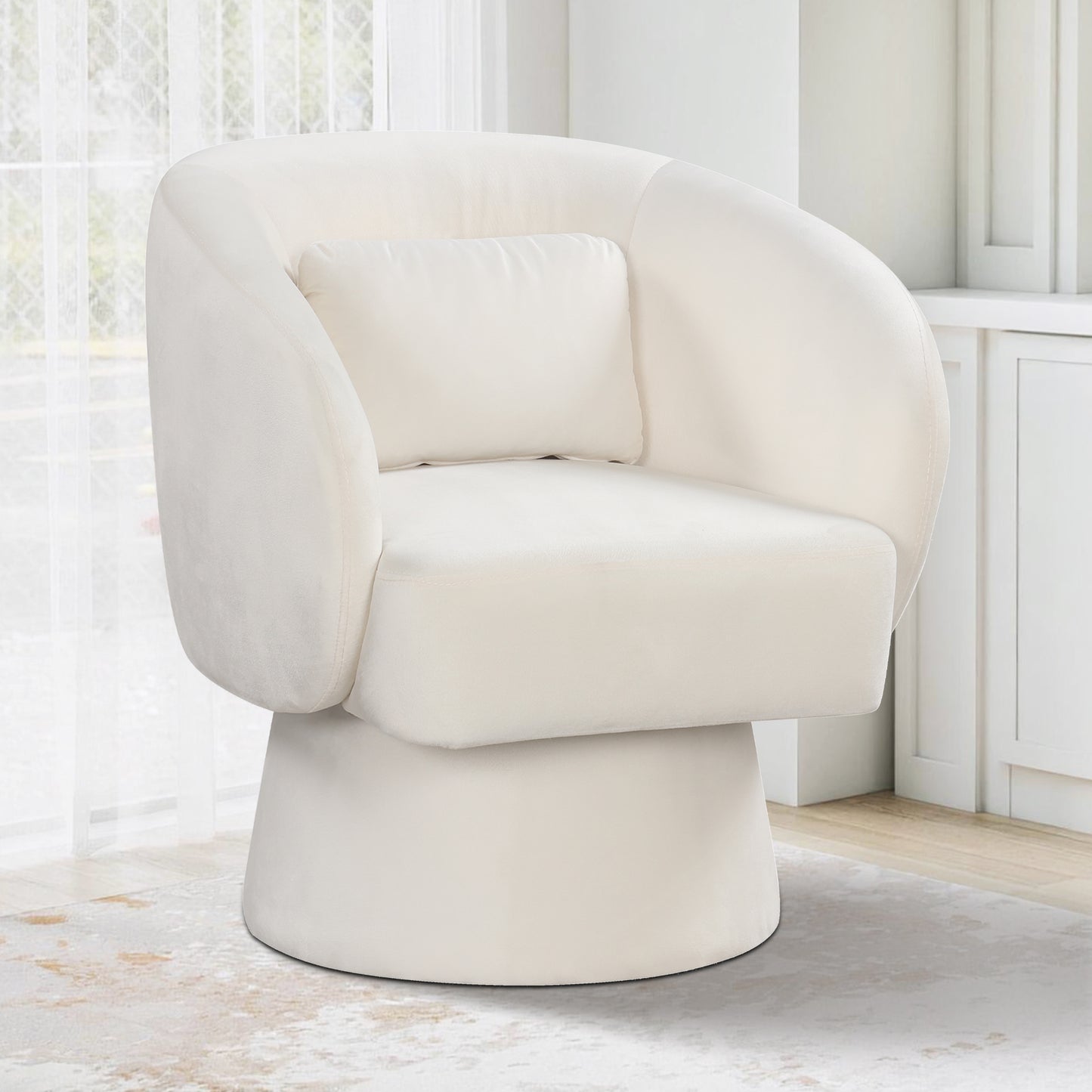 Swivel Barrel Accent Chair with Lumbar Pillow