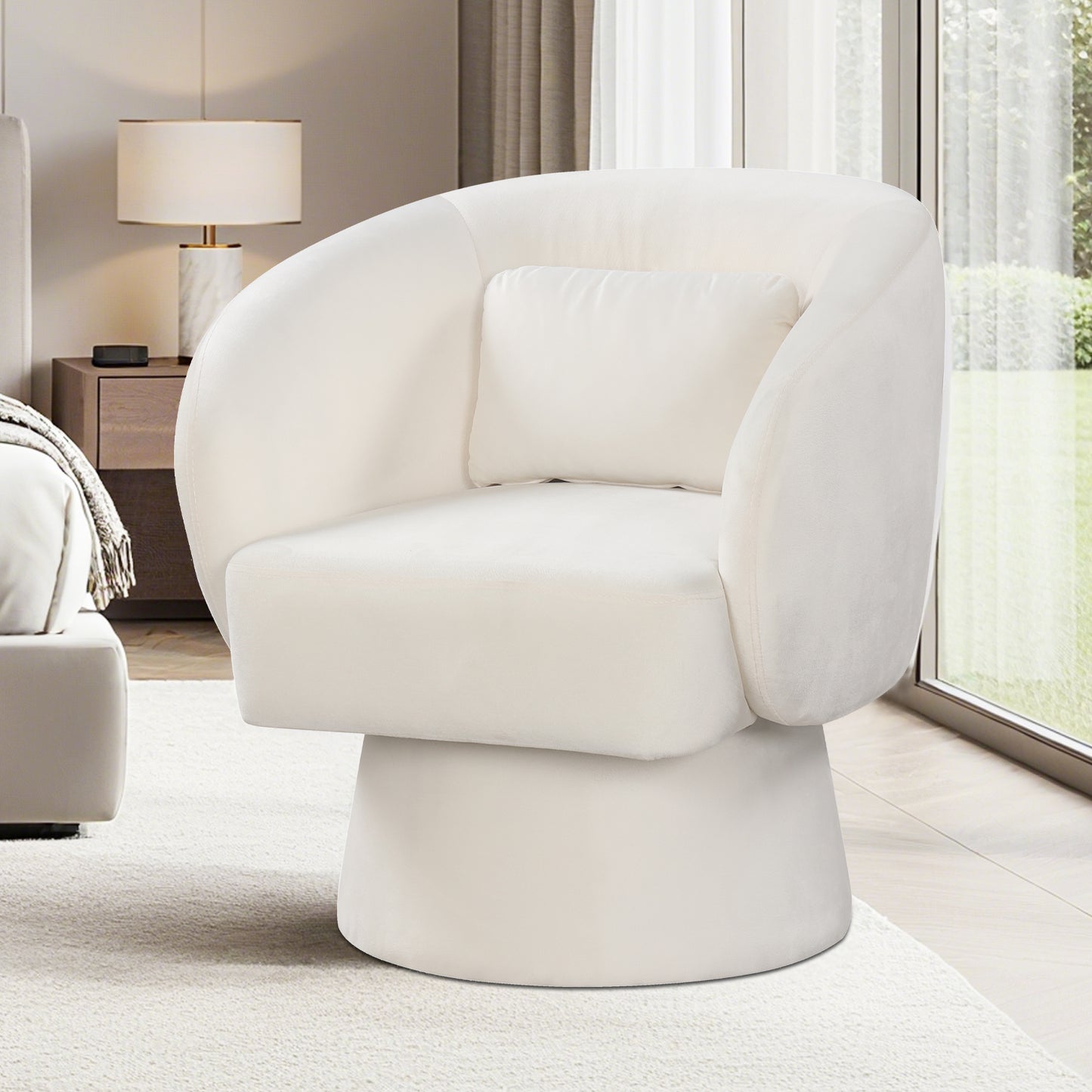 Swivel Barrel Accent Chair with Lumbar Pillow
