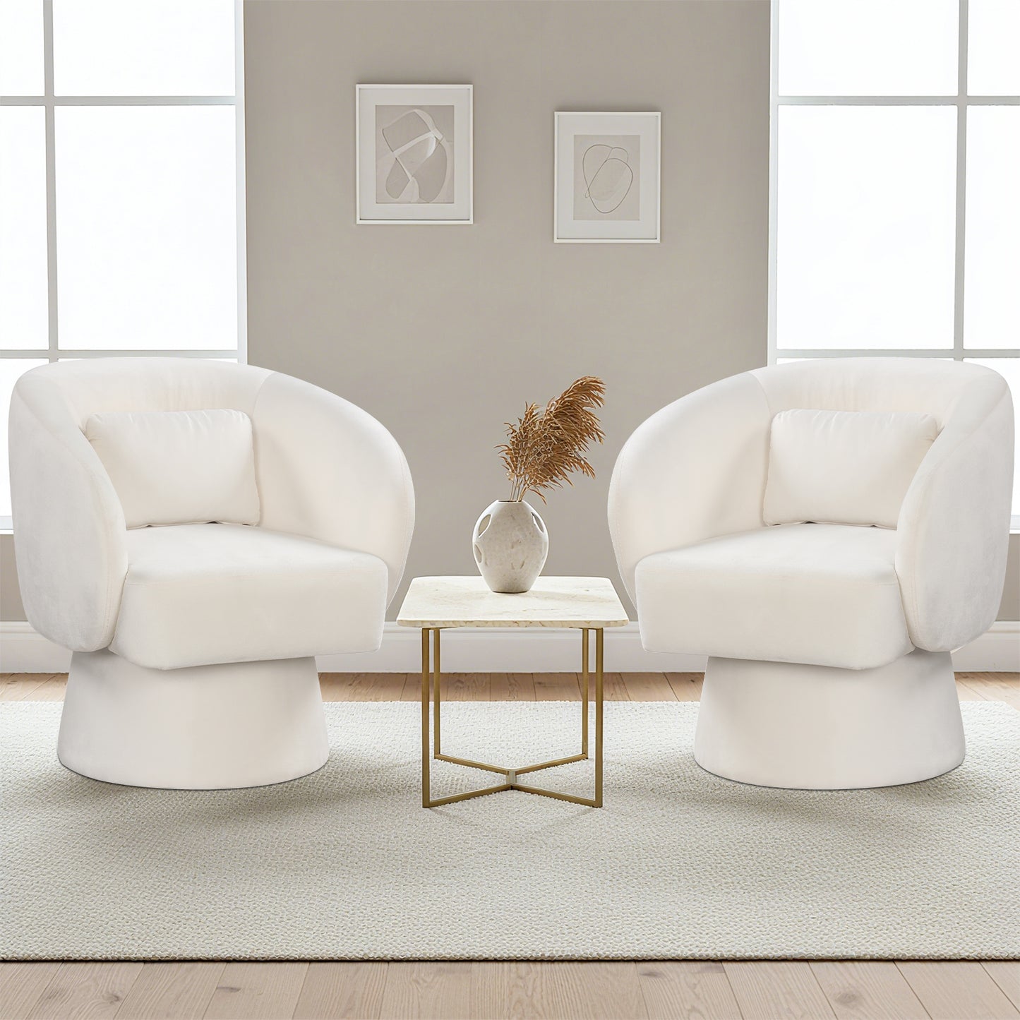 Swivel Barrel Accent Chair with Lumbar Pillow