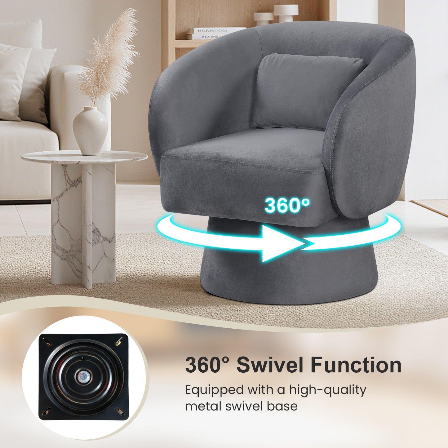 Swivel Barrel Accent Chair with Lumbar Pillow
