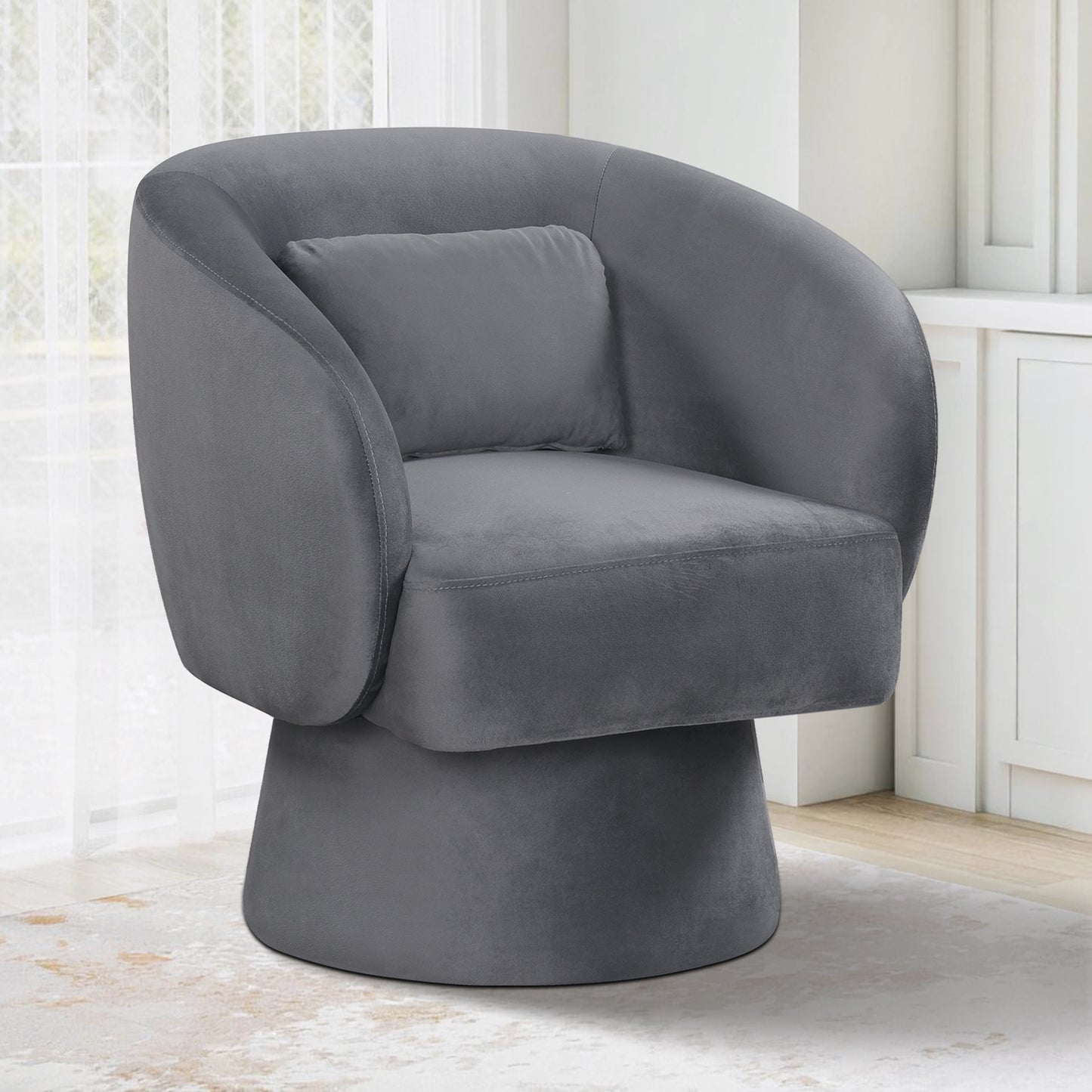 Swivel Barrel Accent Chair with Lumbar Pillow