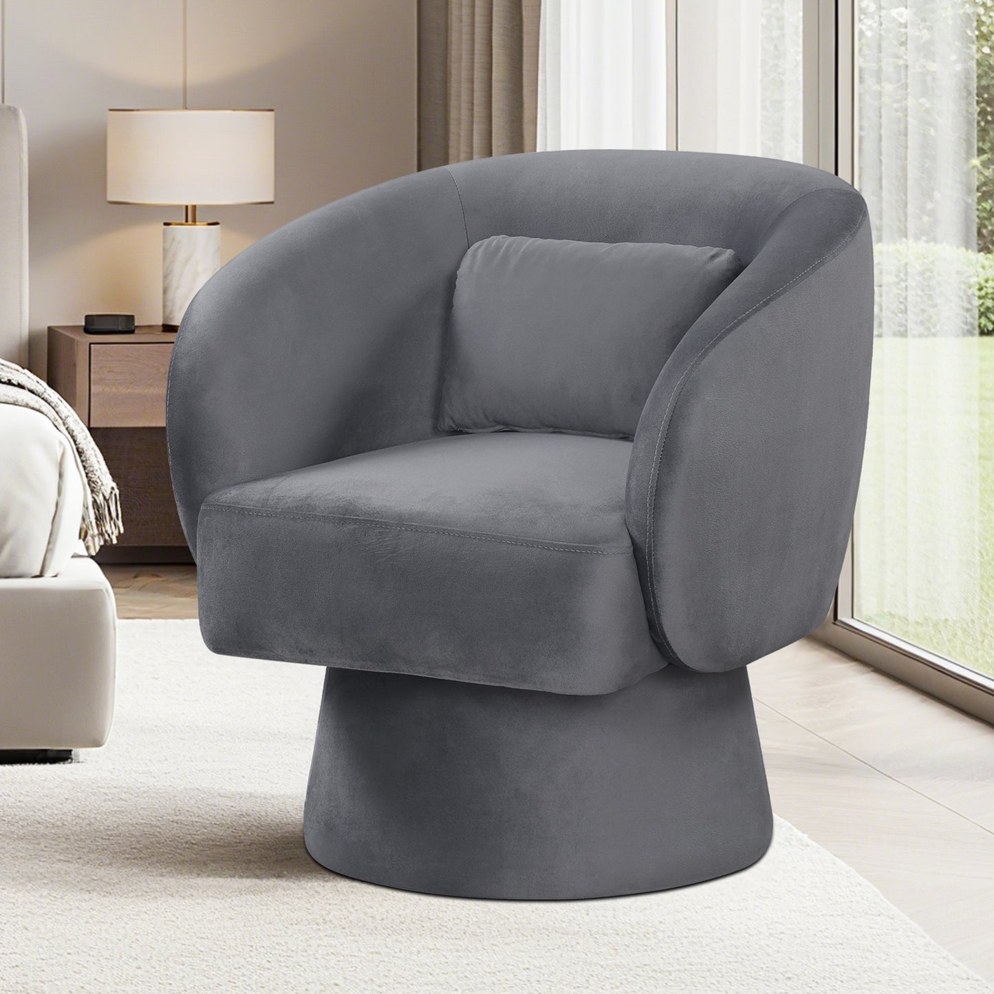 Swivel Barrel Accent Chair with Lumbar Pillow