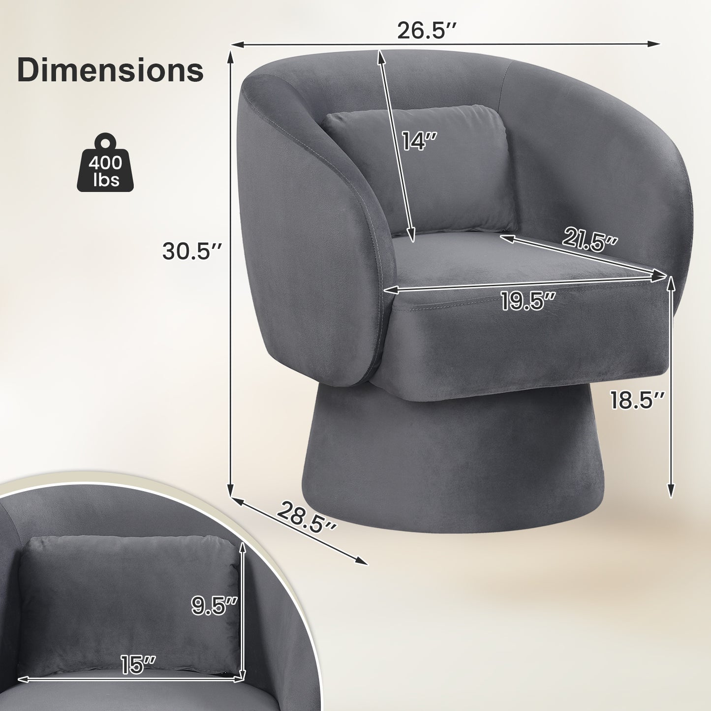 Swivel Barrel Accent Chair with Lumbar Pillow