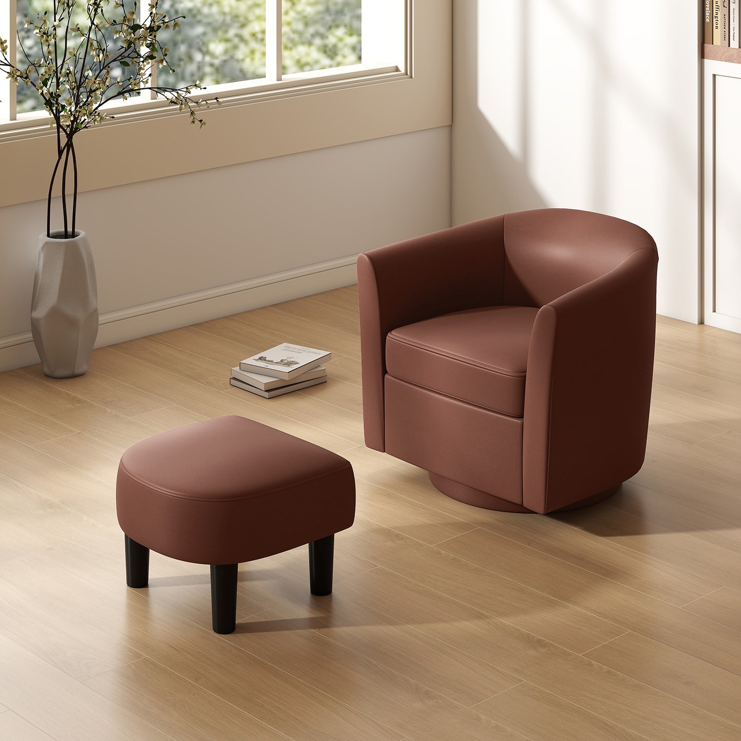 Swivel Accent Chair with Ottoman and Curved Backrest
