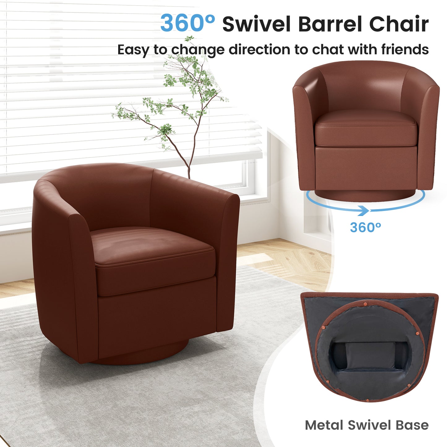 Swivel Accent Chair with Ottoman and Curved Backrest