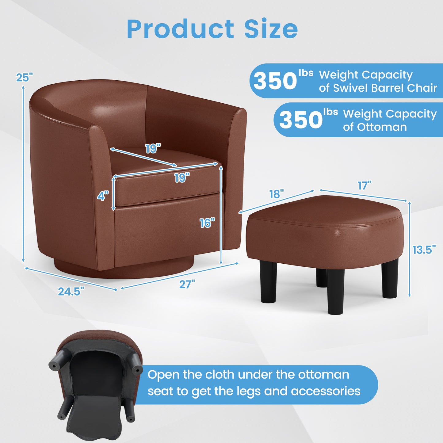 Swivel Accent Chair with Ottoman and Curved Backrest