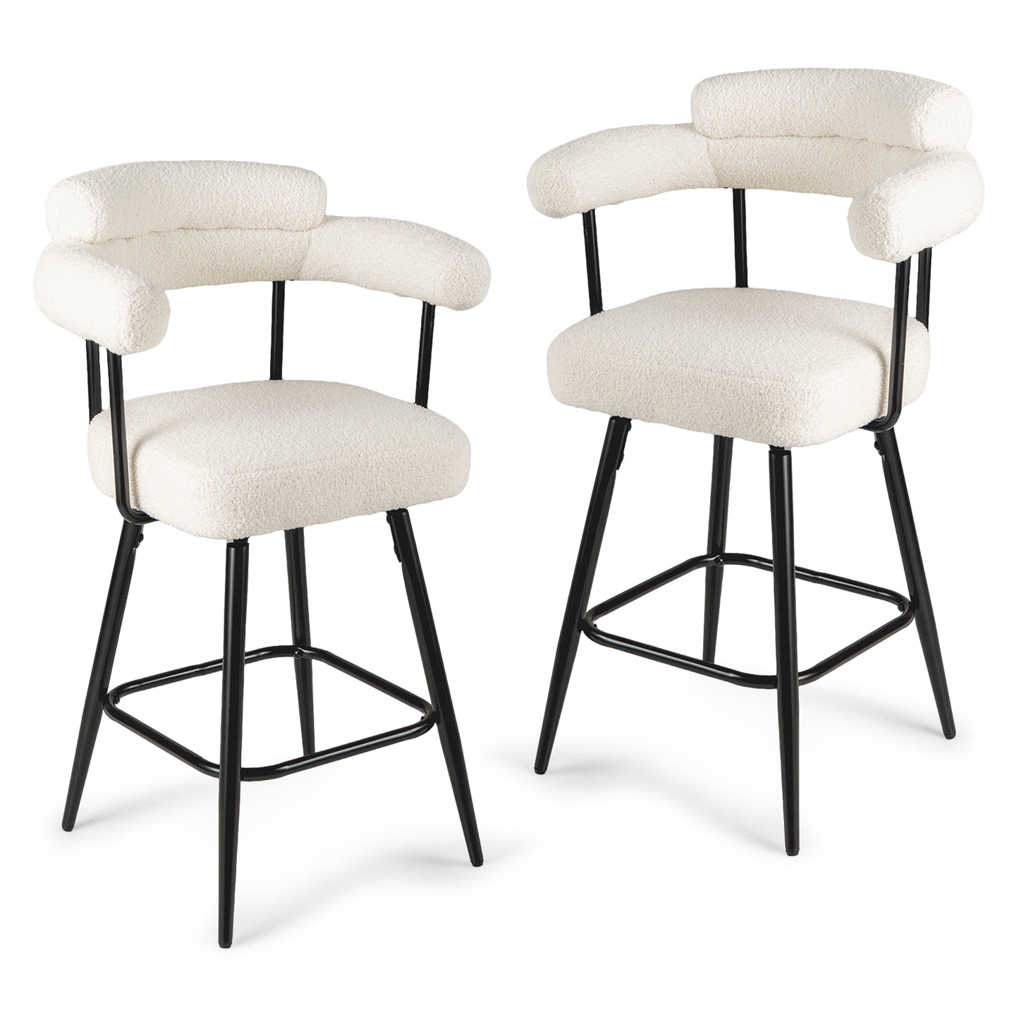 Swivel Bar Stools Set of 2 with Curved Back and Arms