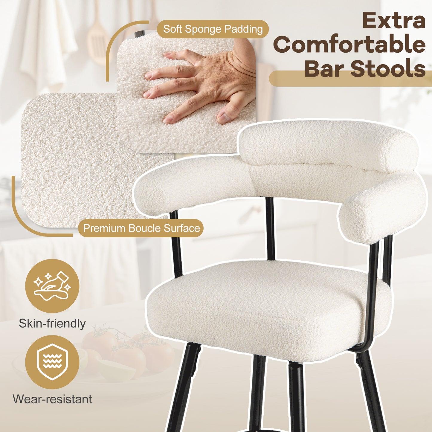 Swivel Bar Stools Set of 2 with Curved Back and Arms