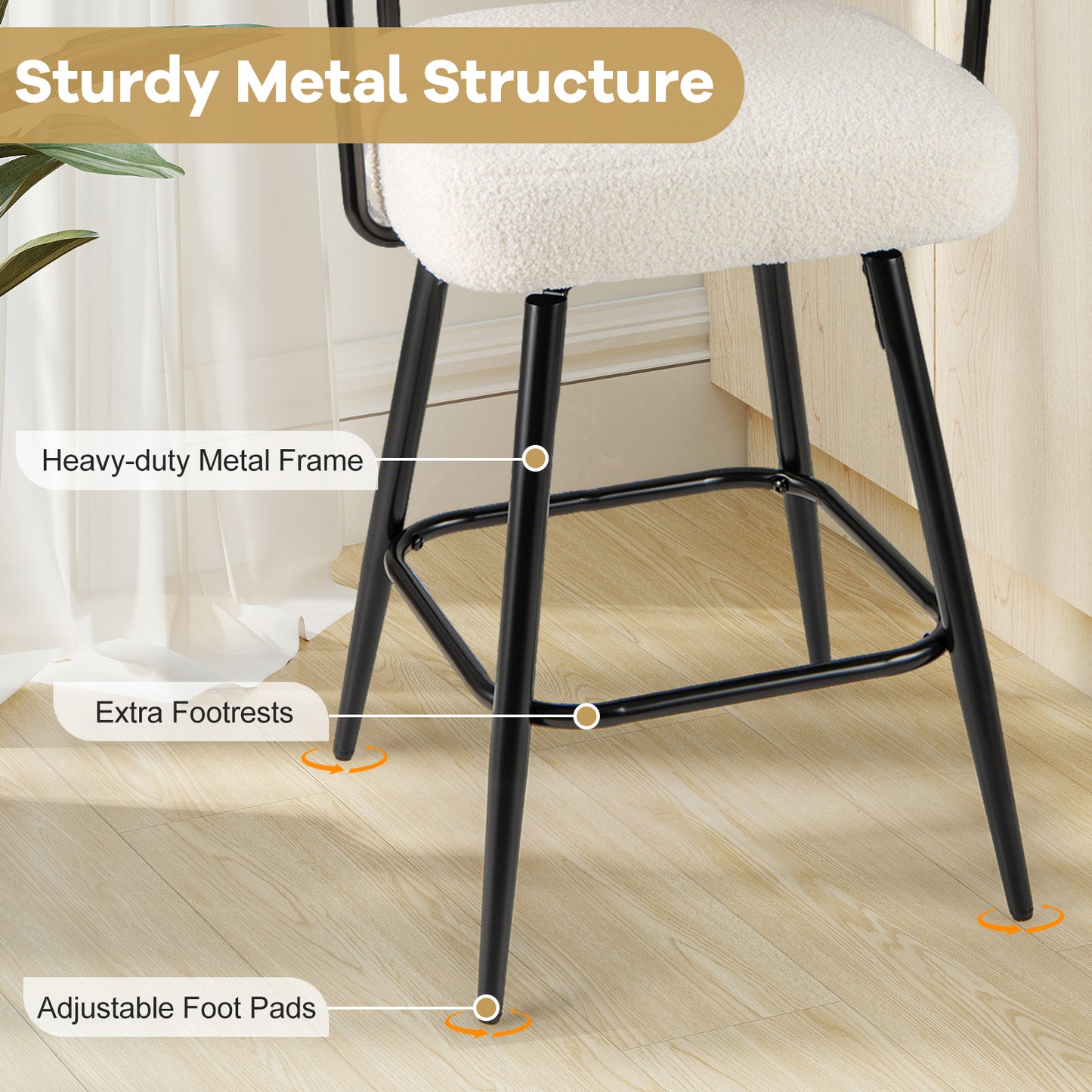 Swivel Bar Stools Set of 2 with Curved Back and Arms