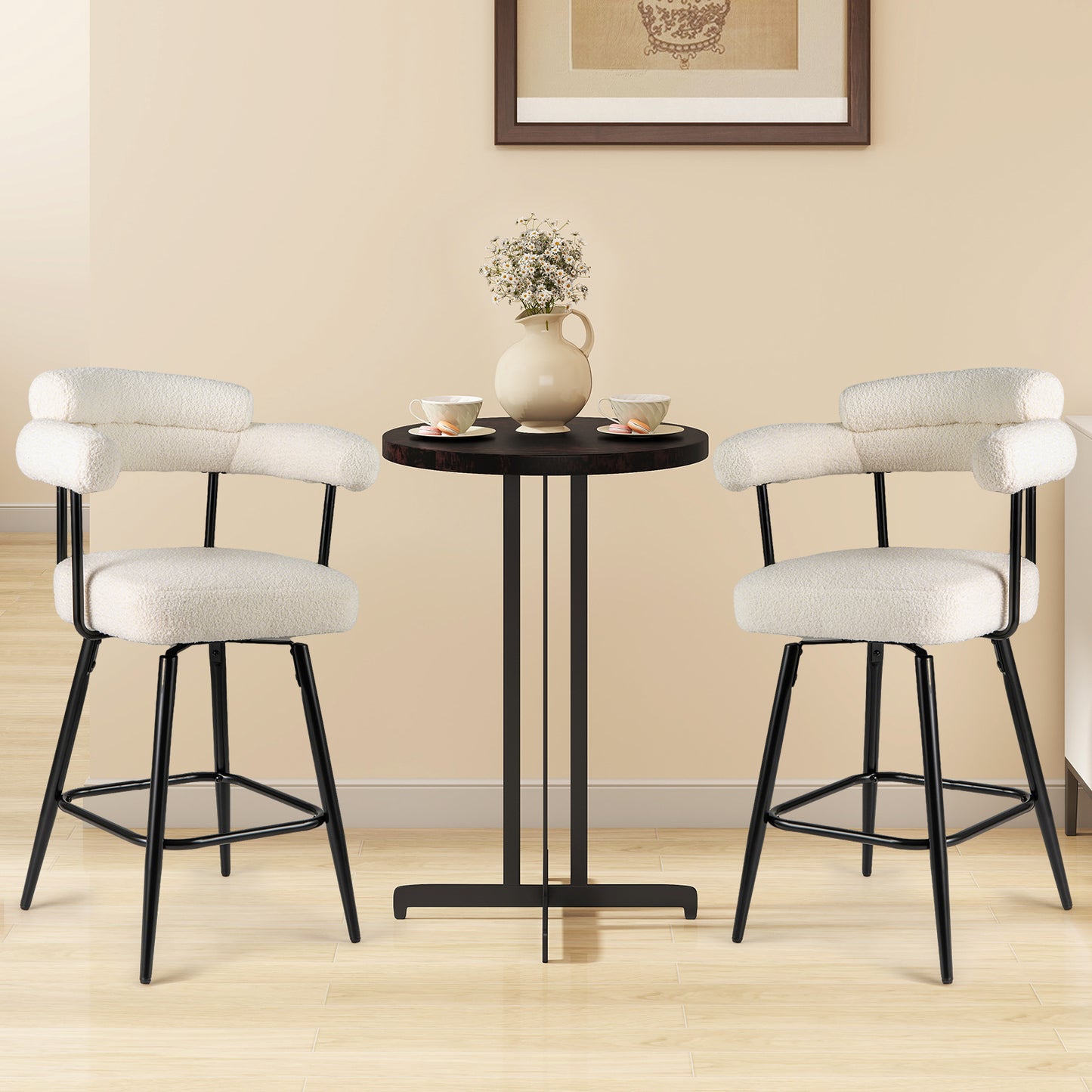 Swivel Bar Stools Set of 2 with Curved Back and Arms