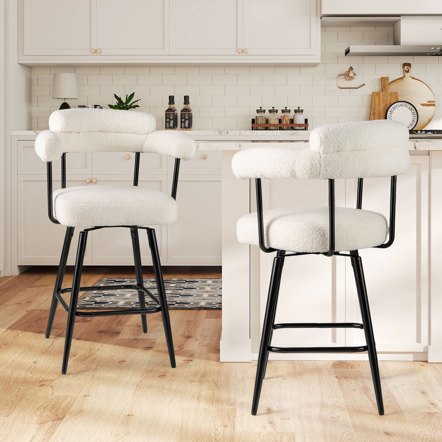 Swivel Bar Stools Set of 2 with Curved Back and Arms