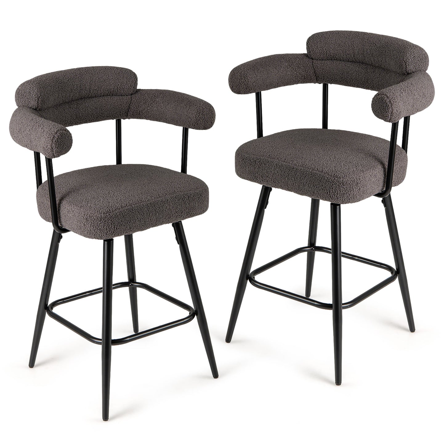 Swivel Bar Stools Set of 2 with Curved Back and Arms