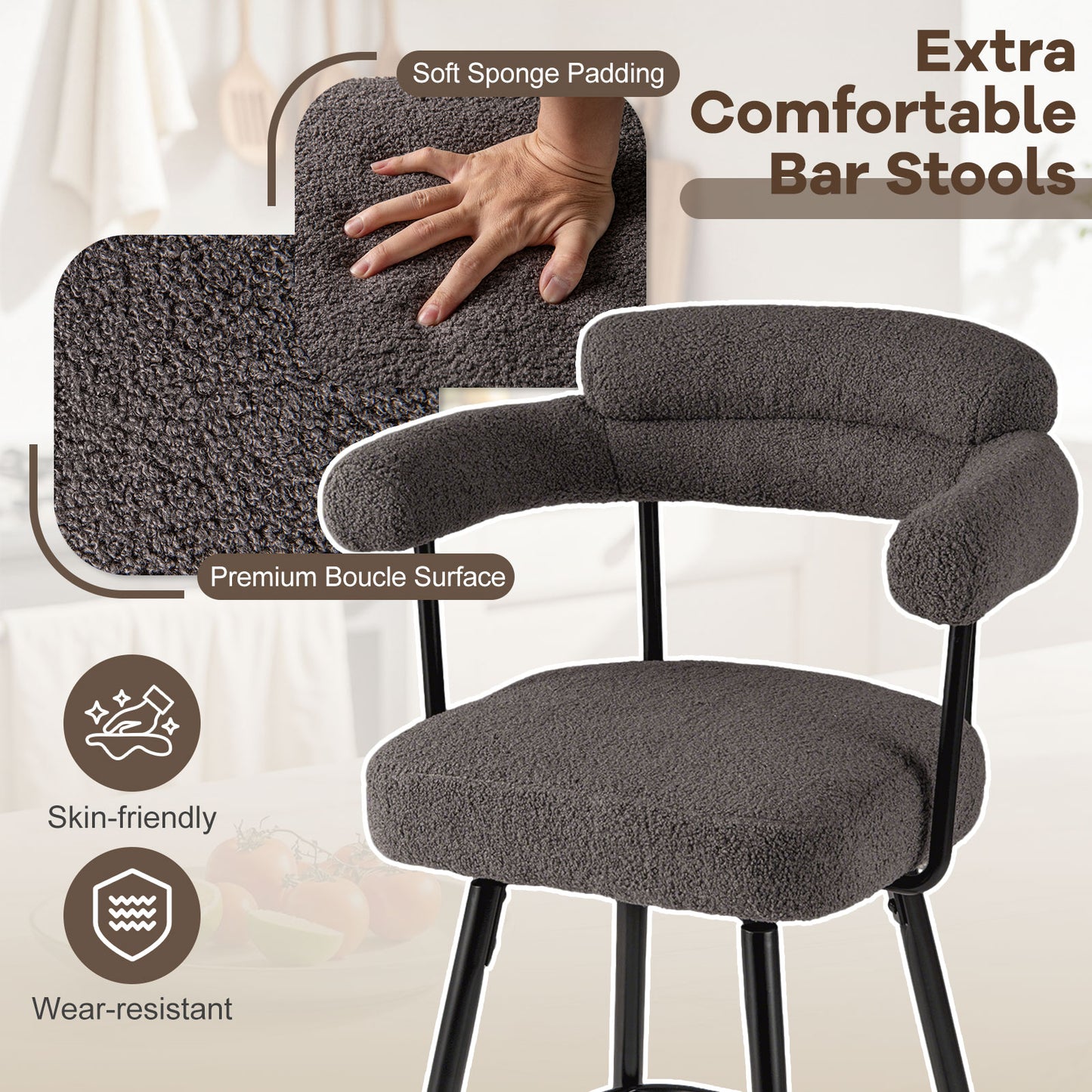 Swivel Bar Stools Set of 2 with Curved Back and Arms