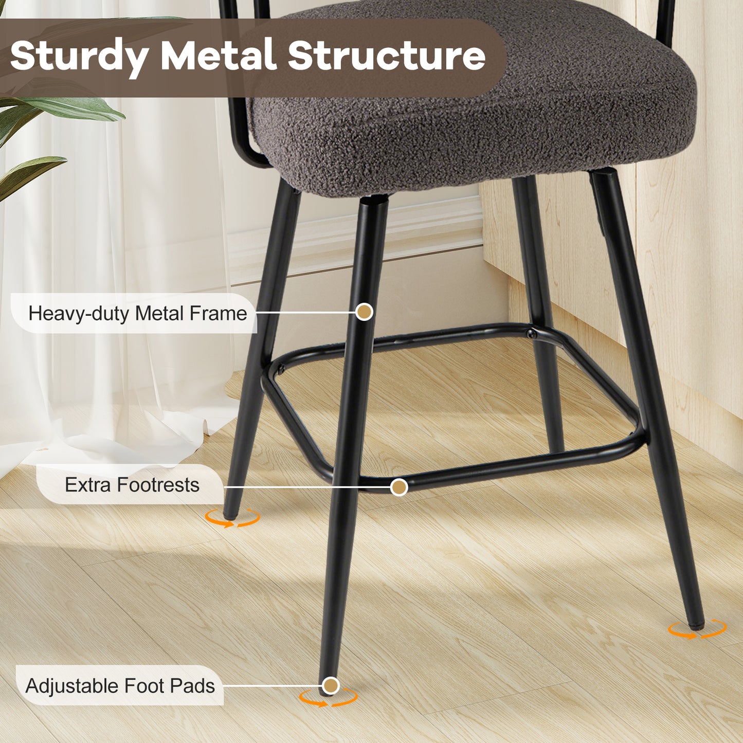 Swivel Bar Stools Set of 2 with Curved Back and Arms