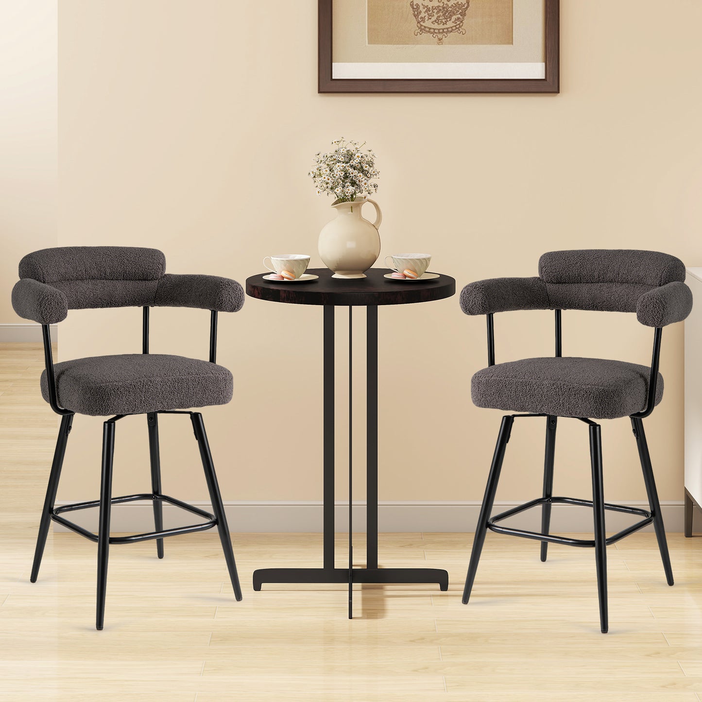 Swivel Bar Stools Set of 2 with Curved Back and Arms