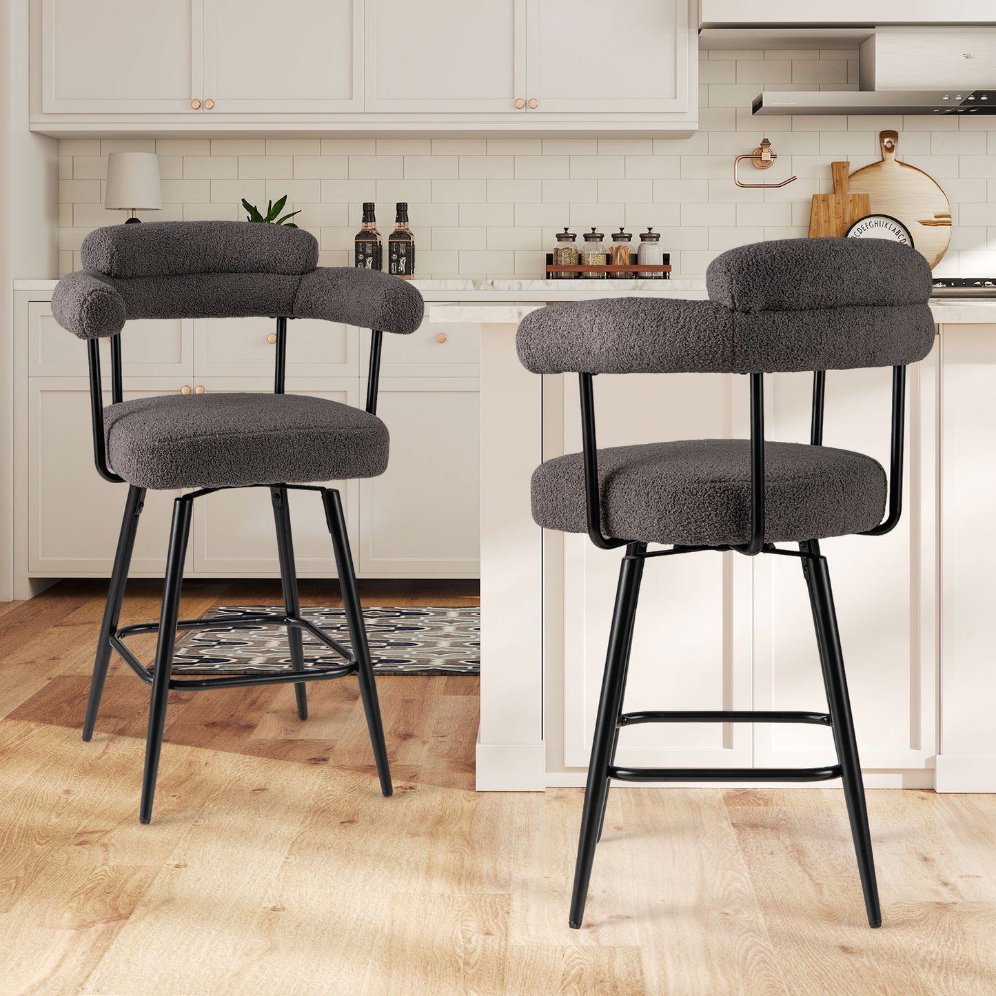 Swivel Bar Stools Set of 2 with Curved Back and Arms