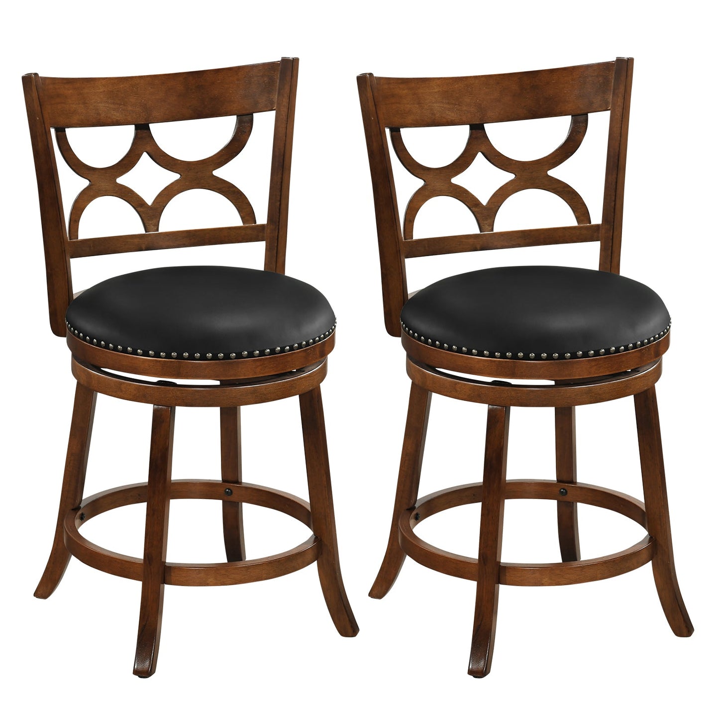 Swivel Bar Stools Set of 2 with High Backrest and Wood Frame