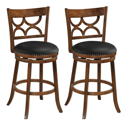 Swivel Bar Stools Set of 2 with High Backrest and Wood Frame