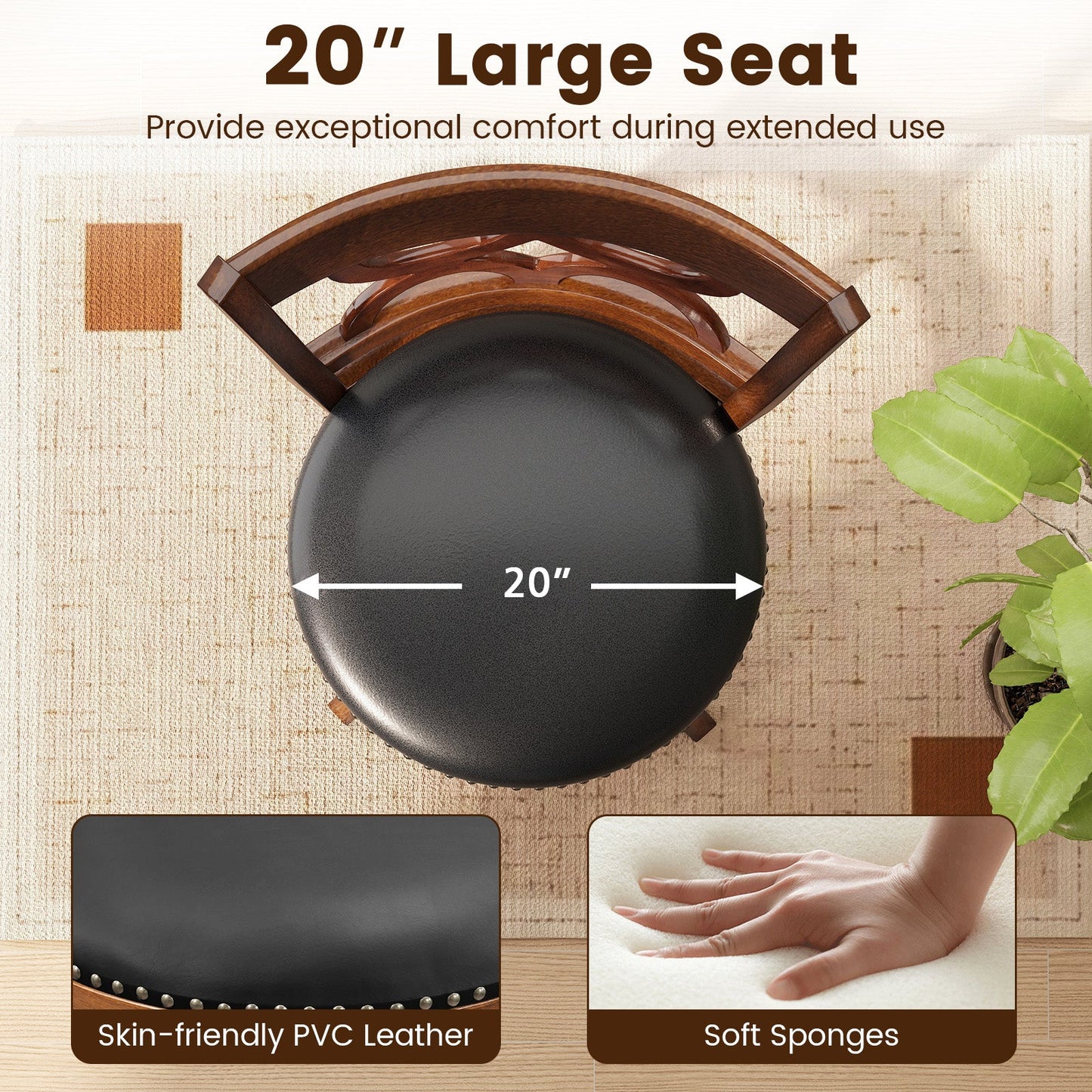 Swivel Bar Stools Set of 2 with High Backrest and Wood Frame