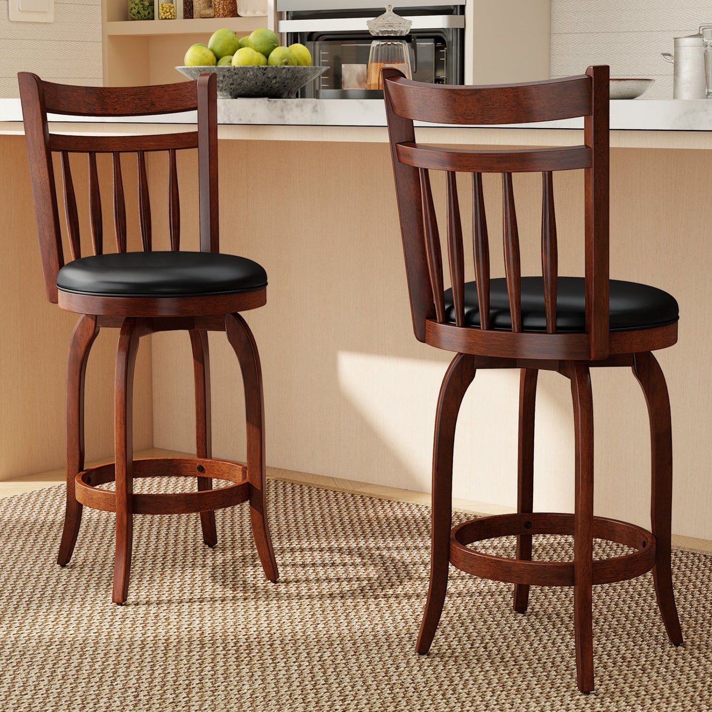 Swivel Bar Stools Set of 2 Counter Height Faux Leather Upholstered Barstools