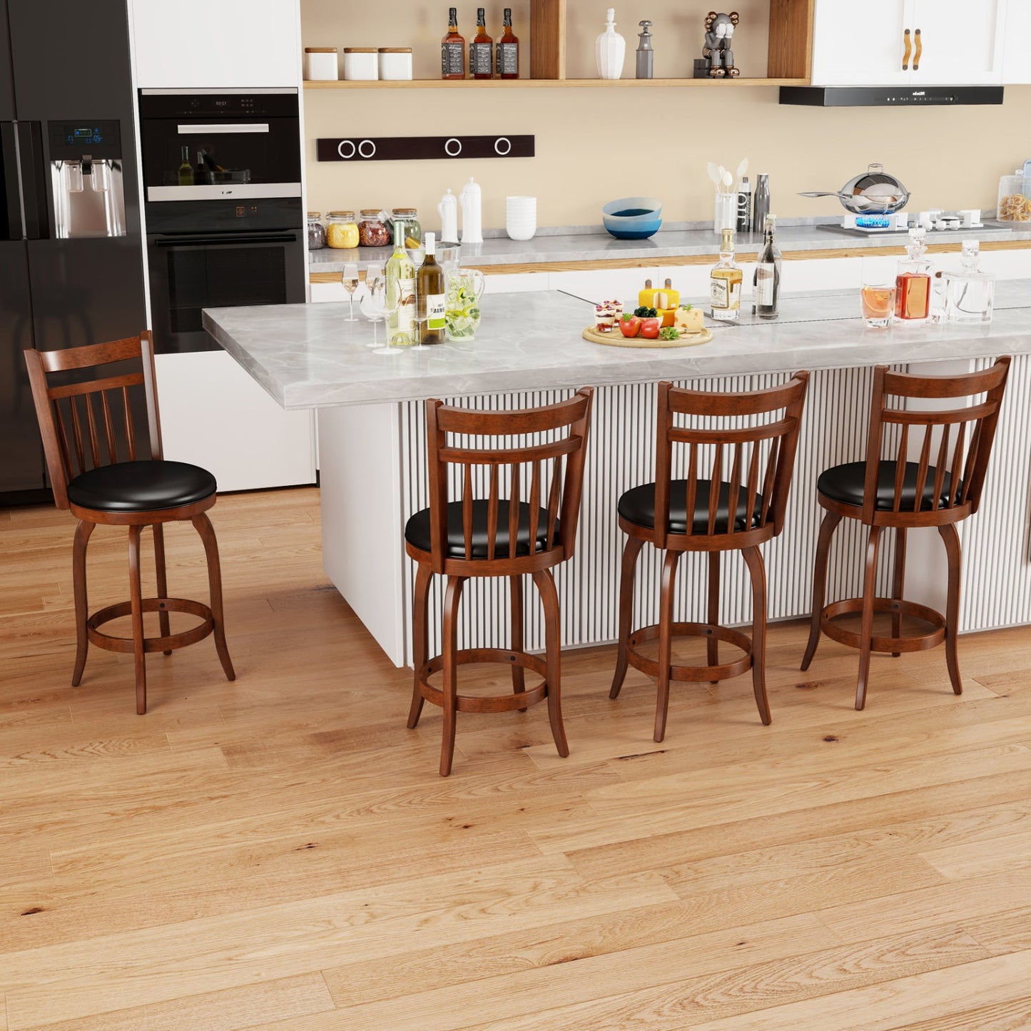 Swivel Bar Stools Set of 2 Counter Height Faux Leather Upholstered Barstools