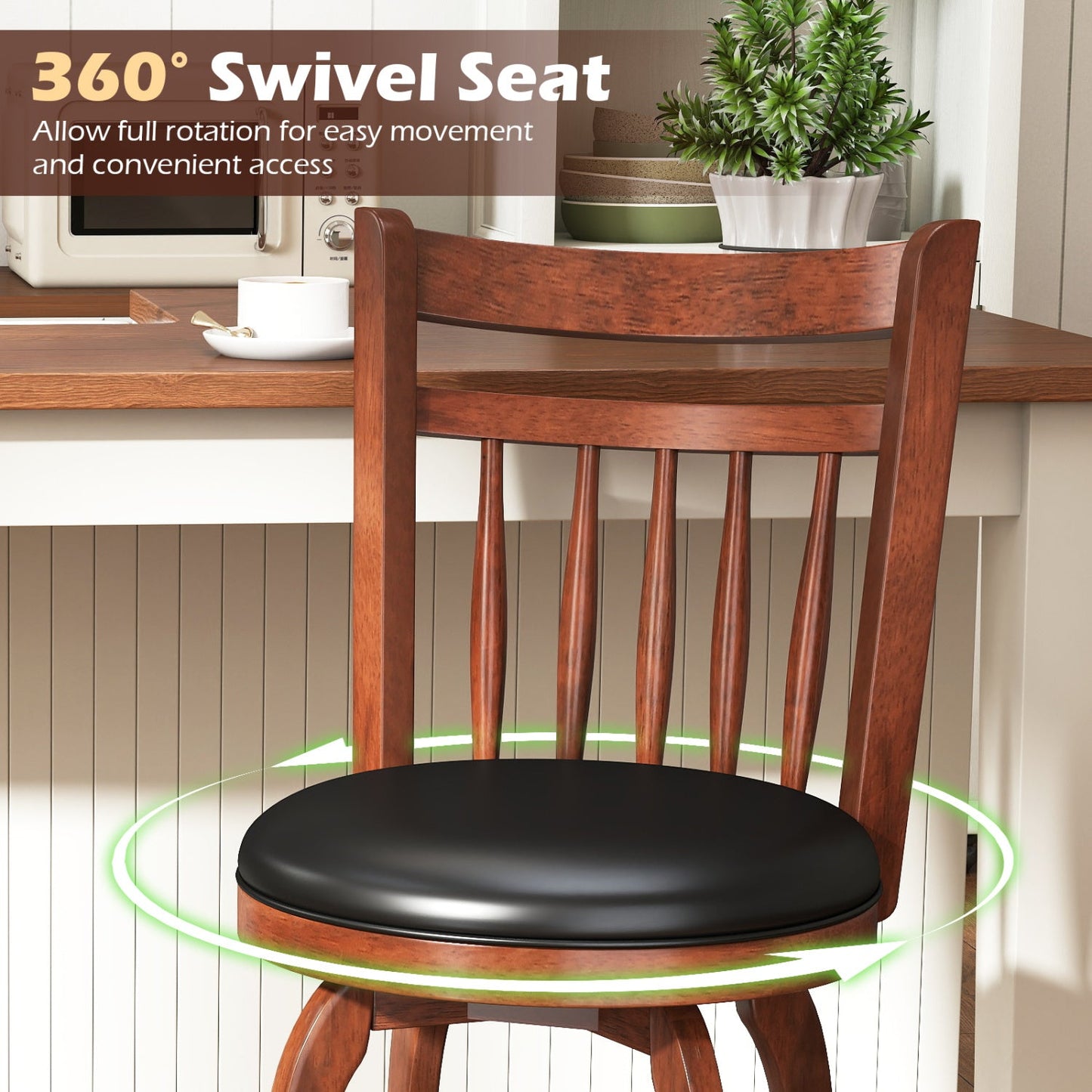 Swivel Bar Stools Set of 2 Counter Height Faux Leather Upholstered Barstools
