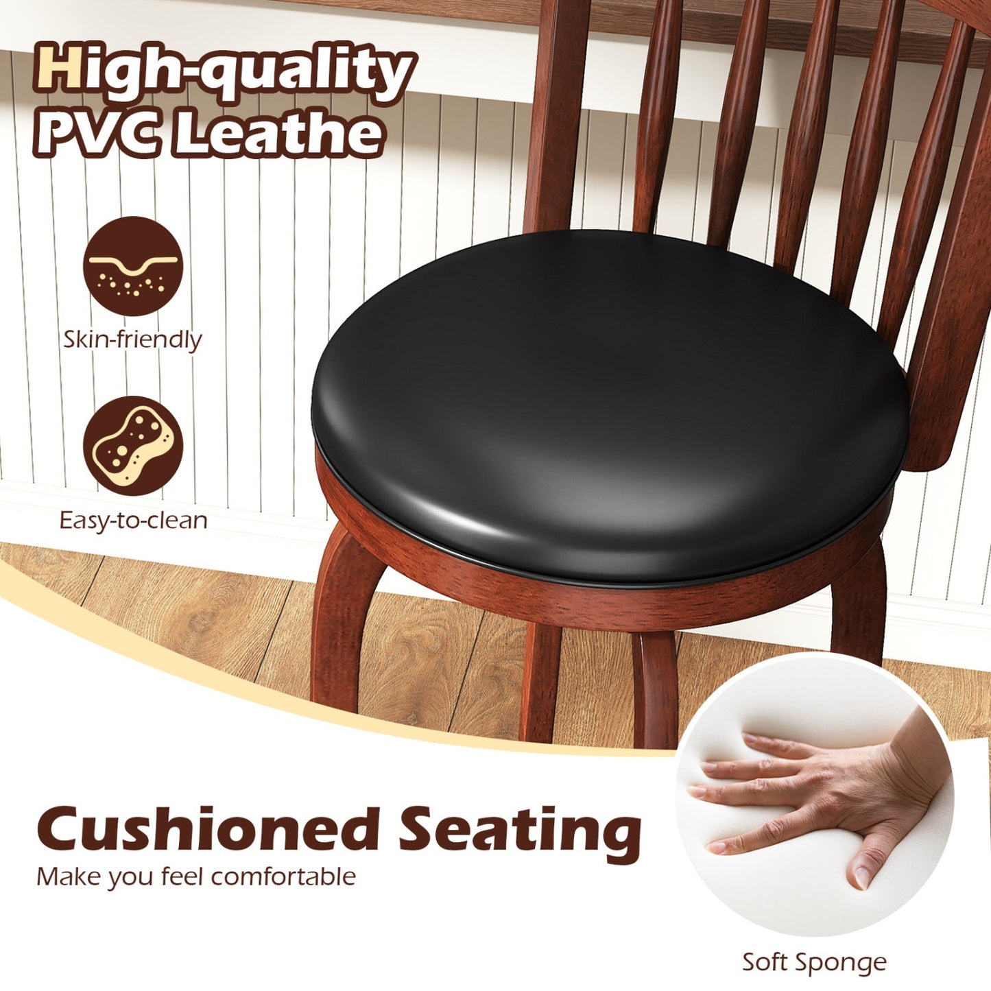 Swivel Bar Stools Set of 2 Counter Height Faux Leather Upholstered Barstools