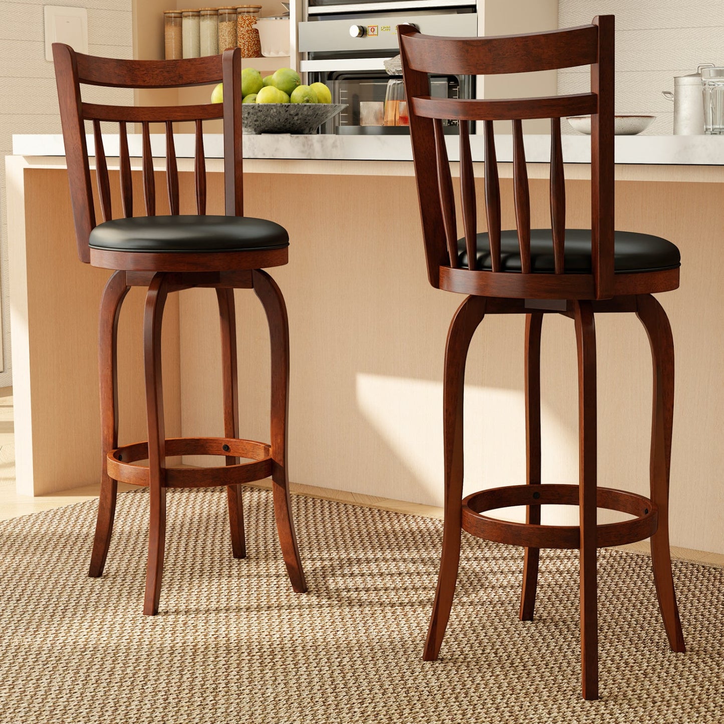 Swivel Bar Stools Set of 2 Counter Height Faux Leather Upholstered Barstools