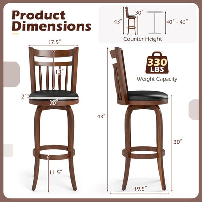 Swivel Bar Stools Set of 2 Counter Height Faux Leather Upholstered Barstools