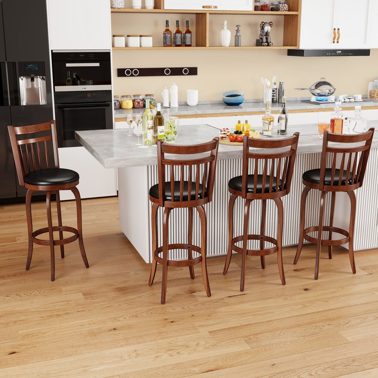 Swivel Bar Stools Set of 2 Counter Height Faux Leather Upholstered Barstools