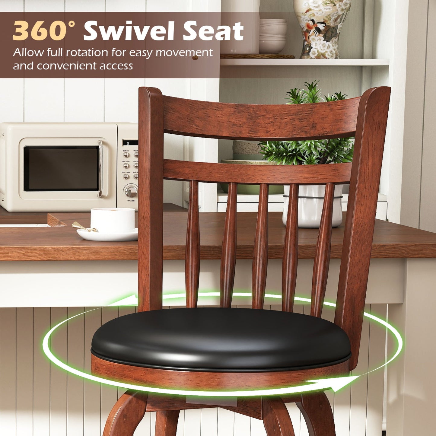 Swivel Bar Stools Set of 2 Counter Height Faux Leather Upholstered Barstools