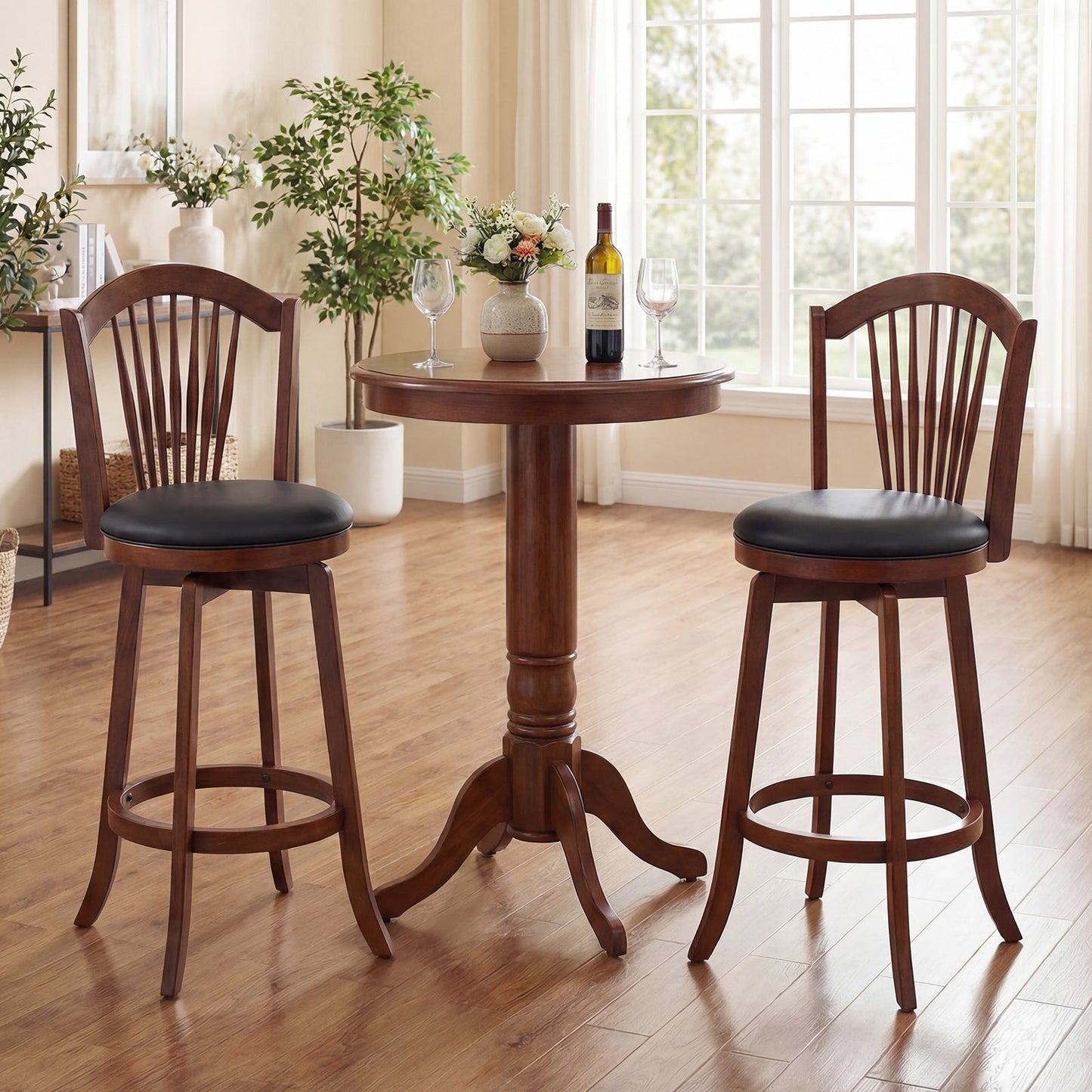 Swivel Bar Stools with Backrests and Wood Frame for Kitchen Island