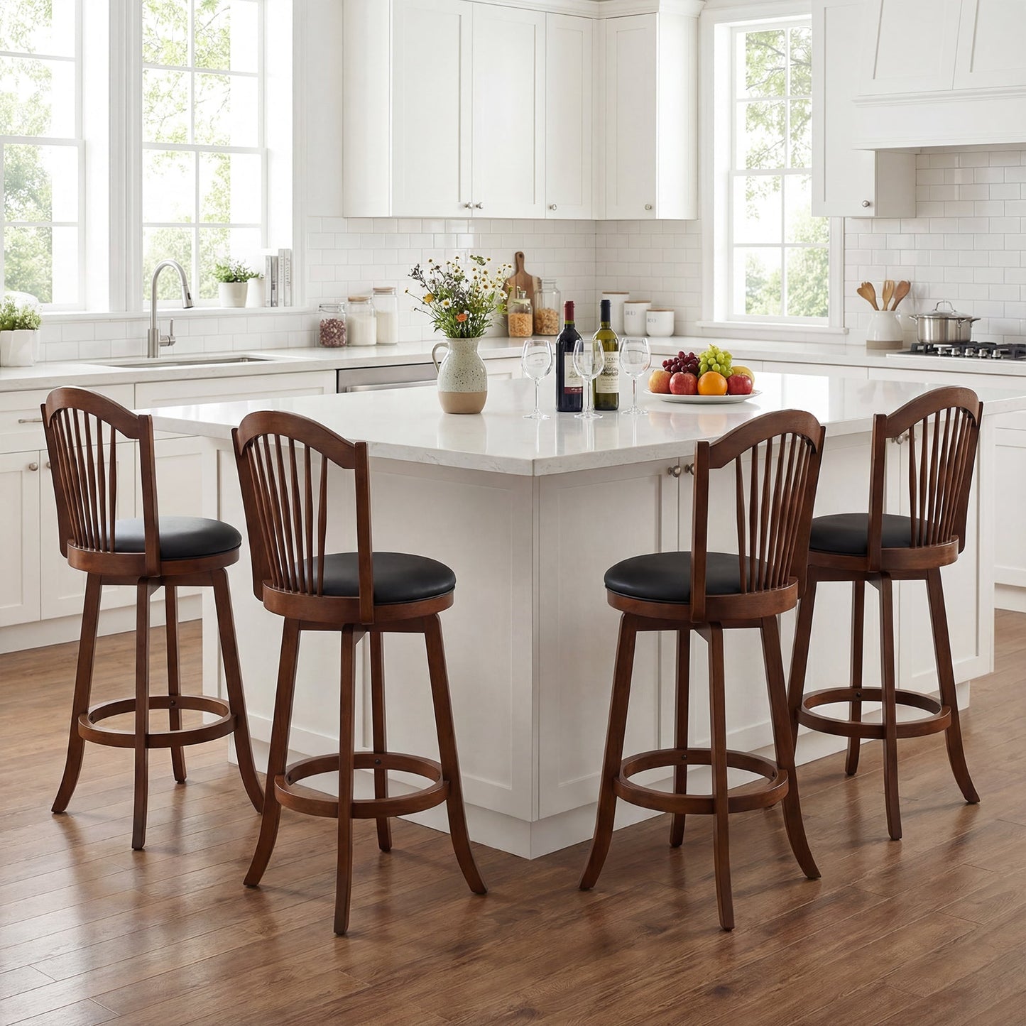 Swivel Bar Stools with Backrests and Wood Frame for Kitchen Island
