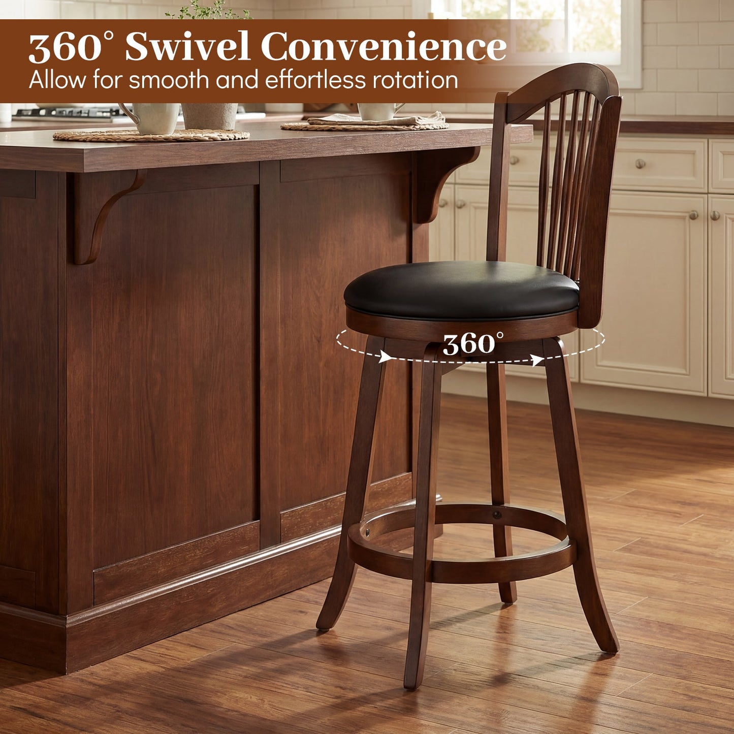 Swivel Bar Stools with Backrests and Wood Frame for Kitchen Island