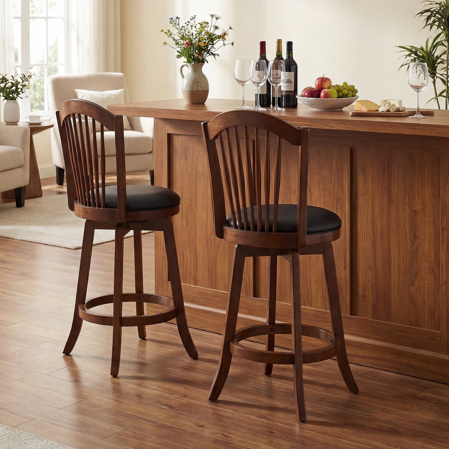 Swivel Bar Stools with Backrests and Wood Frame for Kitchen Island