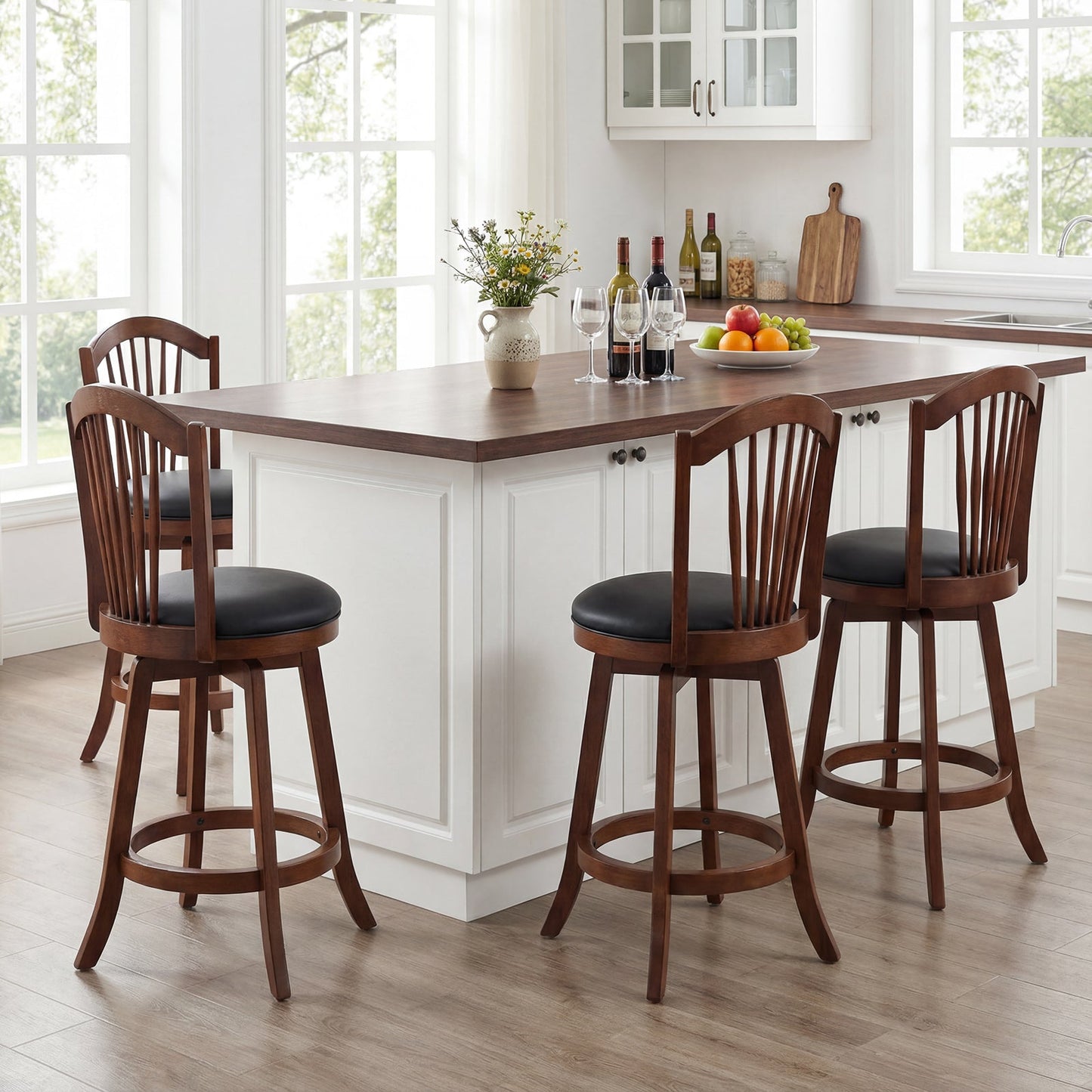 Swivel Bar Stools with Backrests and Wood Frame for Kitchen Island