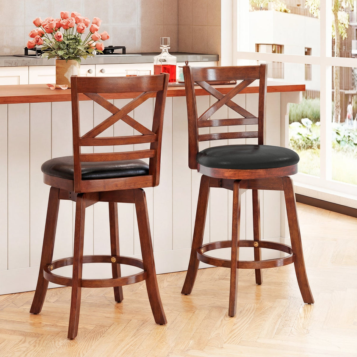 Swivel Barstools Set of 2 with Backrest and Footrest