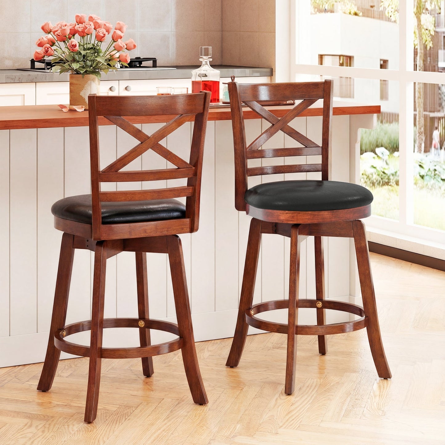 Swivel Barstools Set of 2 with Backrest and Footrest