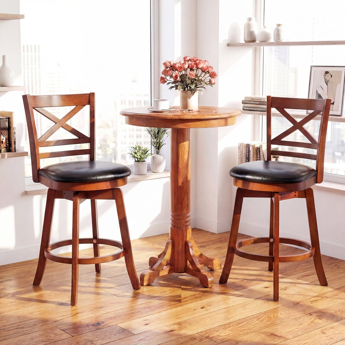 Swivel Barstools Set of 2 with Backrest and Footrest
