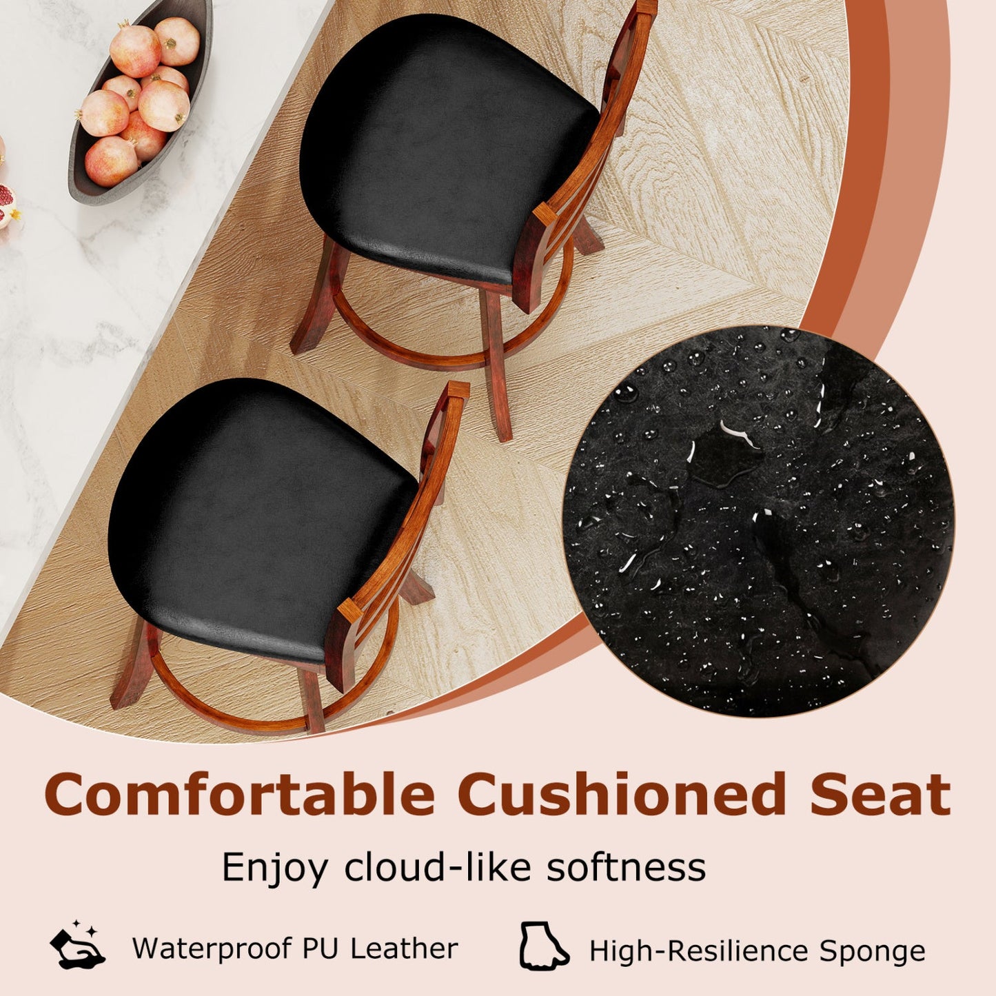Swivel Barstools Set of 2 with Backrest and Footrest