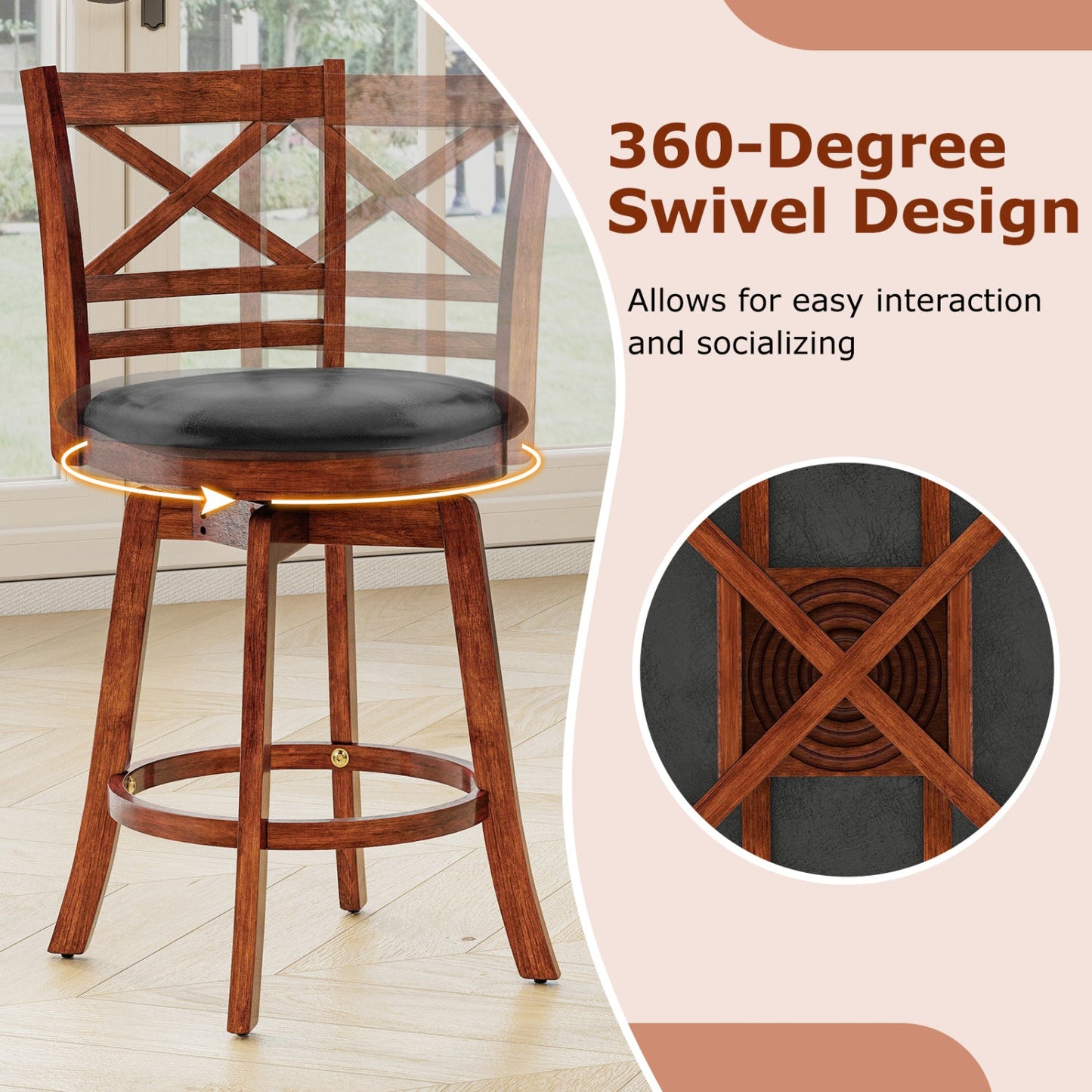 Swivel Barstools Set of 2 with Backrest and Footrest