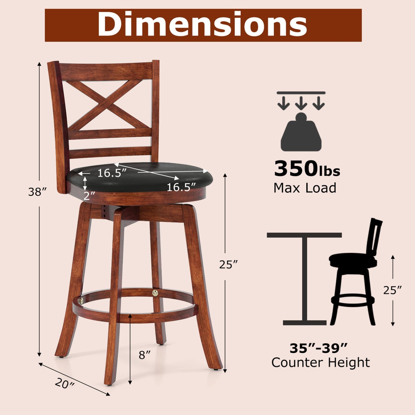 Swivel Barstools Set of 2 with Backrest and Footrest
