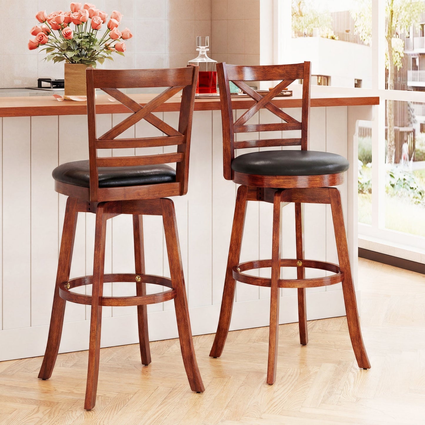 Swivel Barstools Set of 2 with Backrest and Footrest